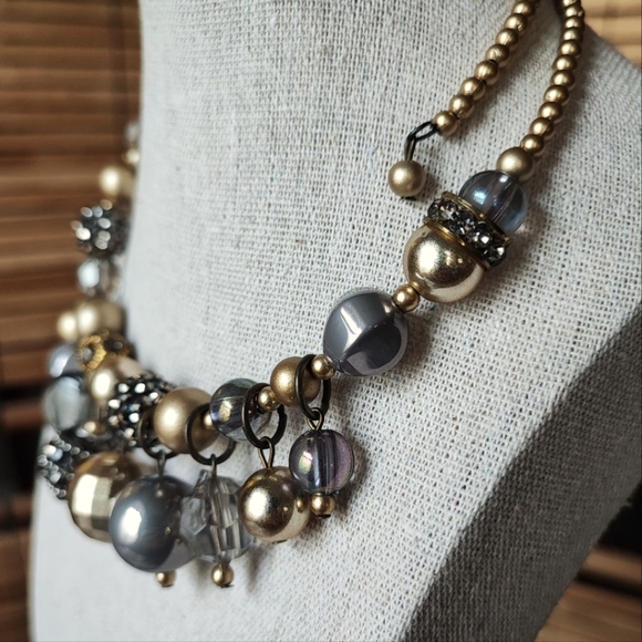 Multiple Bauble Memory Wire Beaded Choker Vintage Necklace Glass Crystals Lucite - Picture 4 of 13